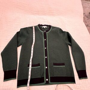 Ann Mashburn Green Striped Cardigan Sweater EUC 2044